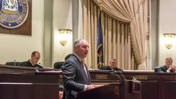 Governor John Bel Edwards addresses guests at the Chief Justice Pascal F. Calogero, Jr. Naming Ceremony.