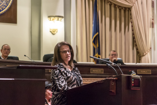 Mrs. Pascal F. Calogero, Jr. speaks at the Chief Justice Pascal F. Calogero, Jr. Naming Ceremony.